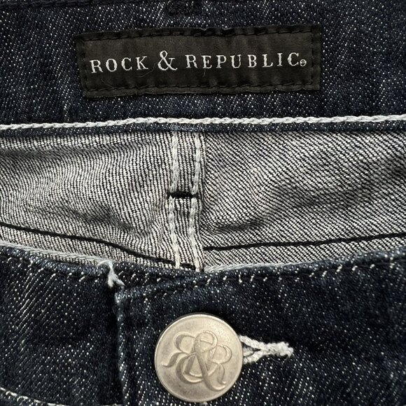 Rock & Republic Women's Navy Denim Jeans Size 31 Kasandra Flared Leg Mid Rise - Picture 7 of 12